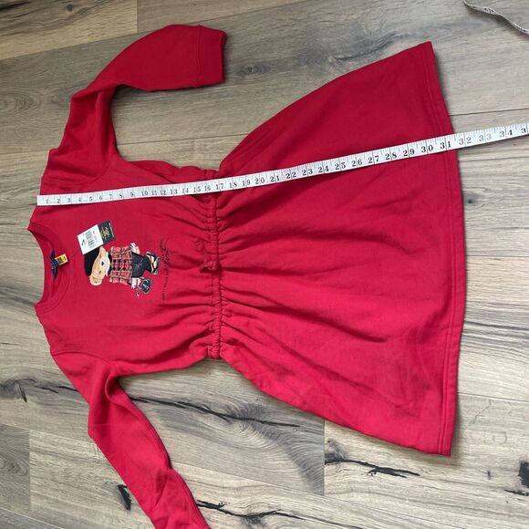NEW Ralph Lauren Girls 12/14 Polo Bear Knit Sweater Dress Red Fleece Christmas - Picture 9 of 11